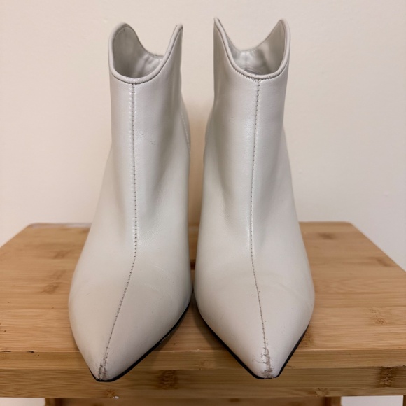 White Pointed Toe High Heel Ankle Boots - Picture 4 of 13